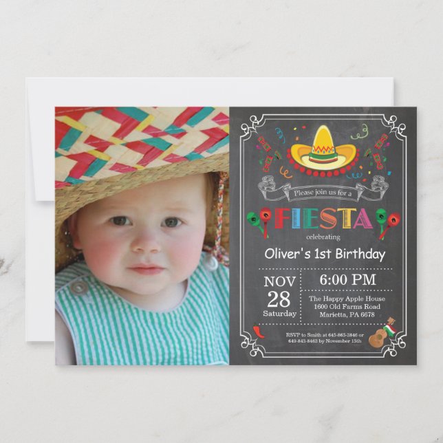 Fiesta Birthday Invitation Chalkboard Mexican (Front)
