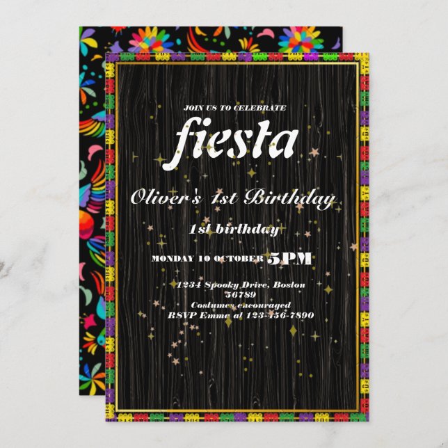 Fiesta Birthday Invitation Chalkboard Mexican (Front/Back)