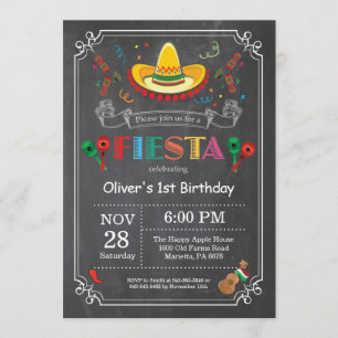 Fiesta Birthday Invitation Chalkboard Mexican