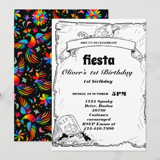 Fiesta Birthday Invitation Chalkboard Mexican (Front/Back)