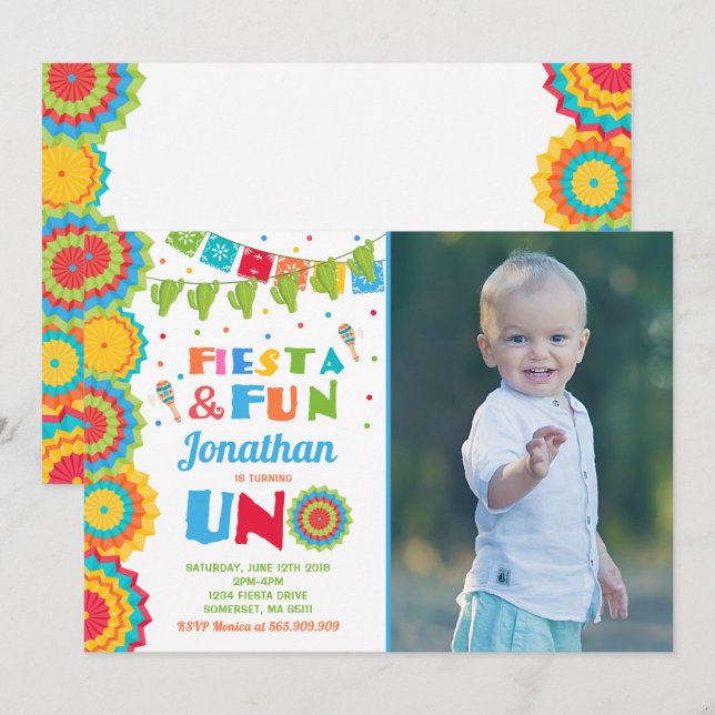 Fiesta Birthday Invitation Fiesta Fun Turning Uno (Front/Back)