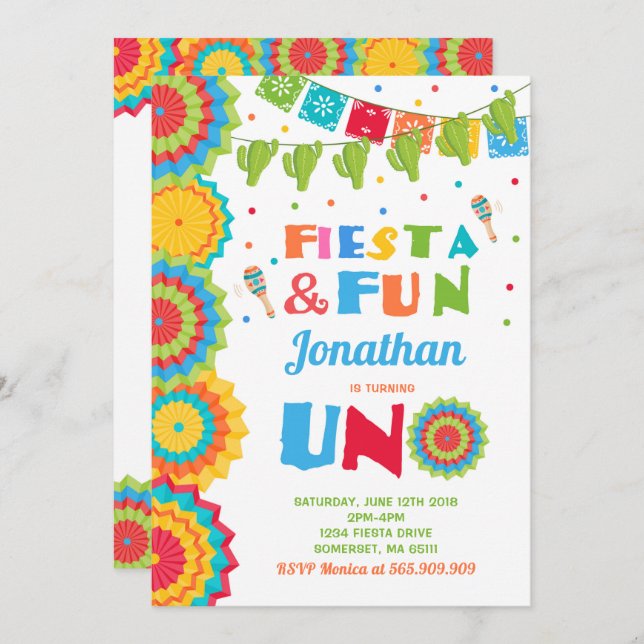Fiesta Birthday Invitation Fiesta Fun Turning Uno (Front/Back)