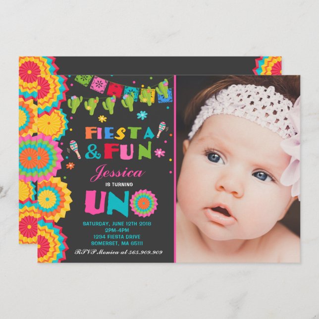 Fiesta Birthday Invitation Fiesta Fun Turning Uno (Front/Back)