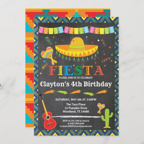 Fiesta birthday invitation for boy or kid
