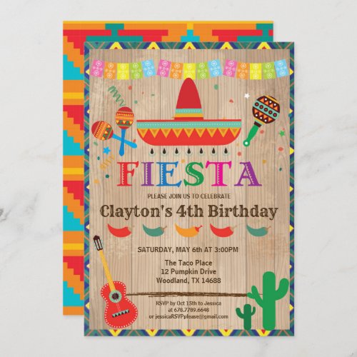 Fiesta birthday invitation for boy or kid Rustic