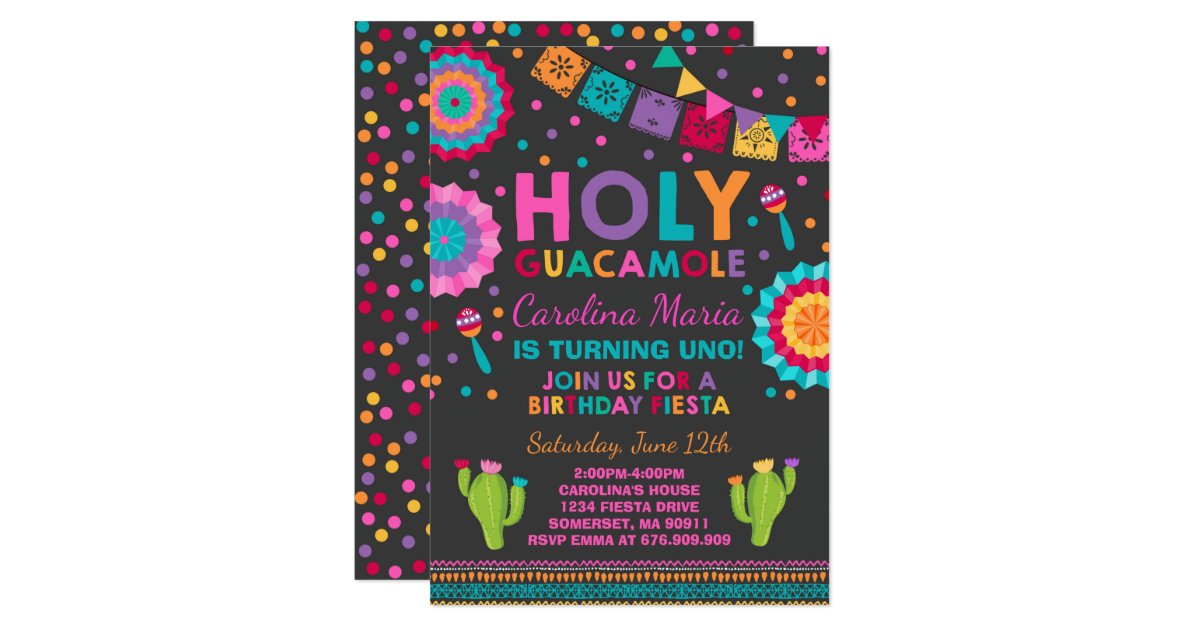 Fiesta Birthday Invitation Holy Guacamole Party Zazzle Com