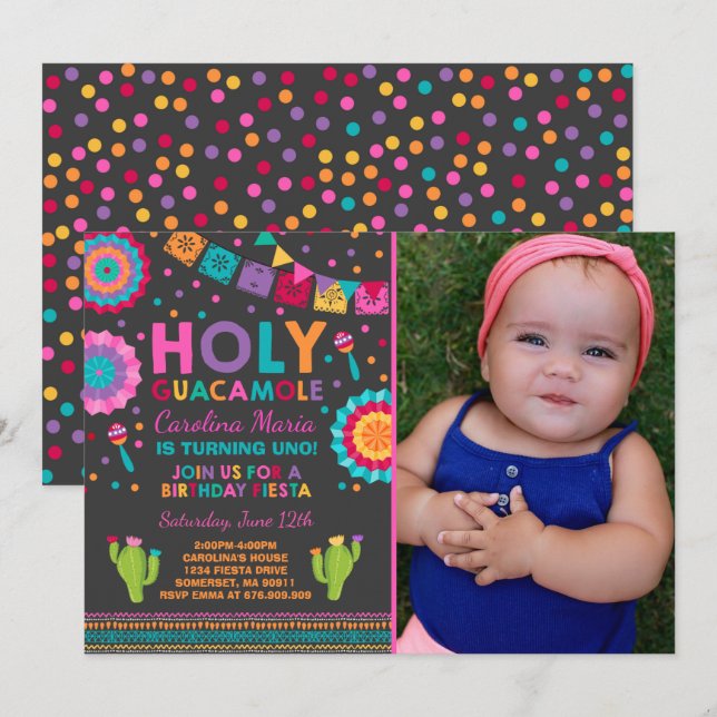 Fiesta Birthday Invitation Holy Guacamole Party (Front/Back)
