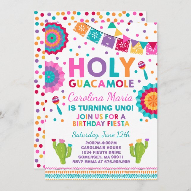 Fiesta Birthday Invitation Holy Guacamole Party (Front/Back)