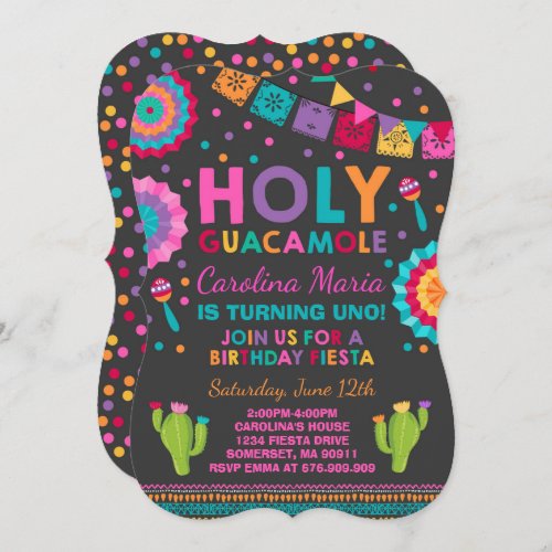 Fiesta Birthday Invitation Holy Guacamole Party