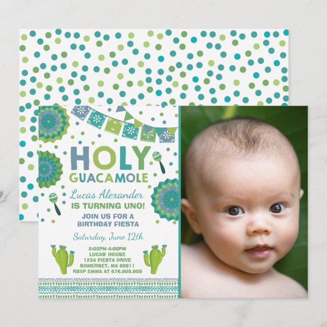 Fiesta Birthday Invitation Holy Guacamole Party (Front/Back)