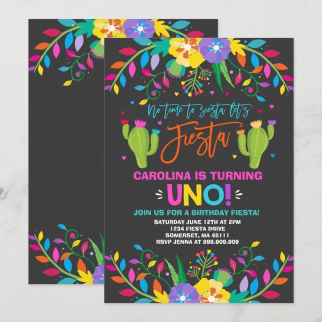 Fiesta Birthday Invitation Mexican Birthday Fiesta (Front/Back)