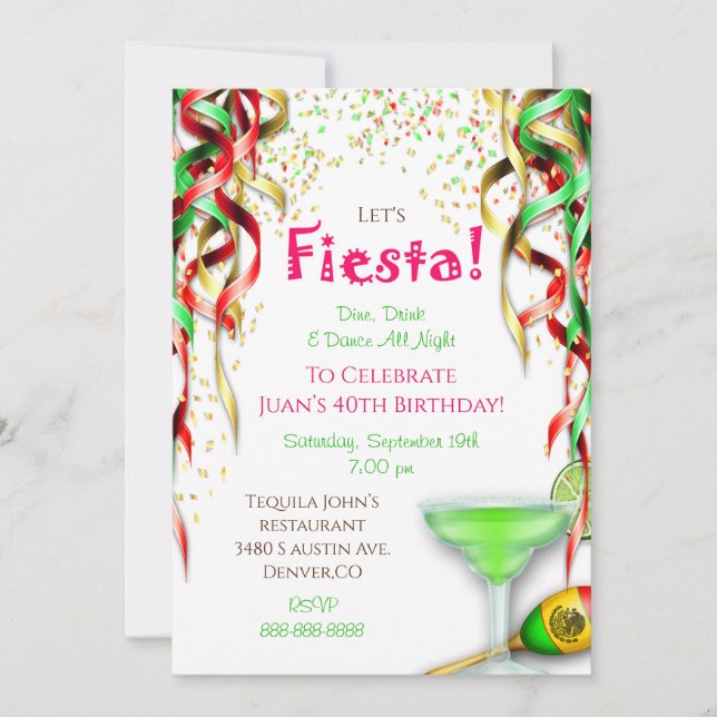 Fiesta Birthday Invitation Mexican Confetti Fiesta (Front)