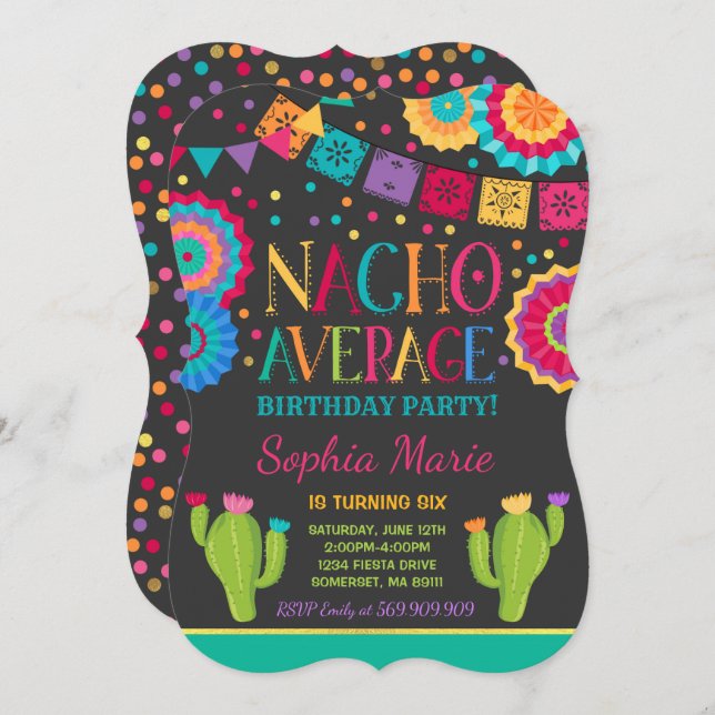 Fiesta Birthday Invitation Nacho Average Party (Front/Back)