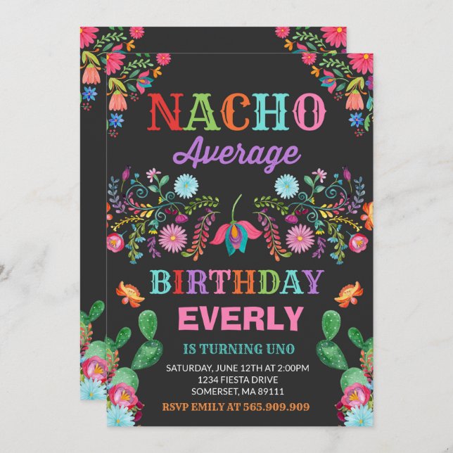 Fiesta Birthday Invitation Nacho Average Party (Front/Back)