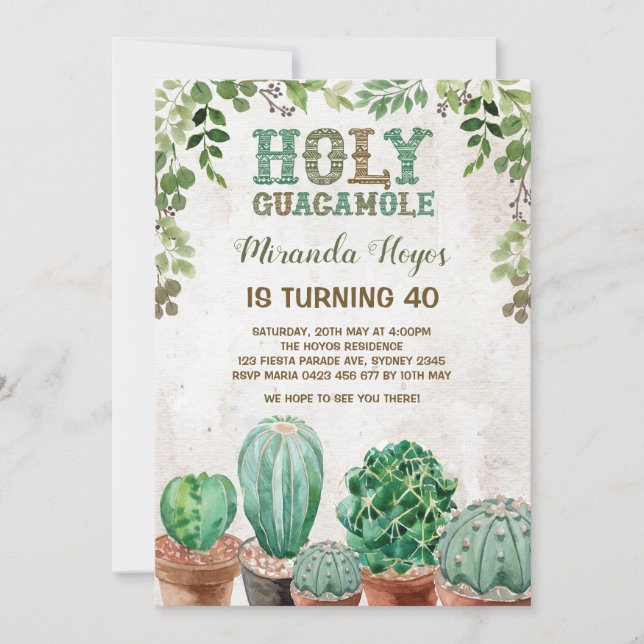 Fiesta Birthday Invitation Rustic Cactus Succulent (Front)