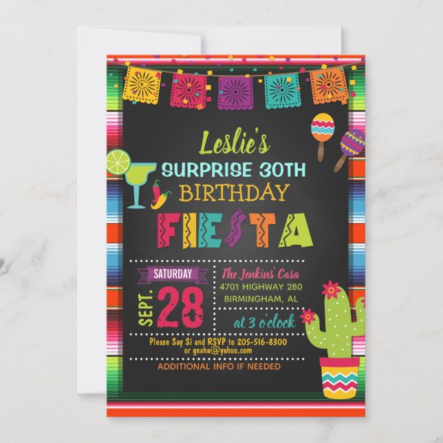Fiesta Birthday Invitation - Sarape Border (Front)
