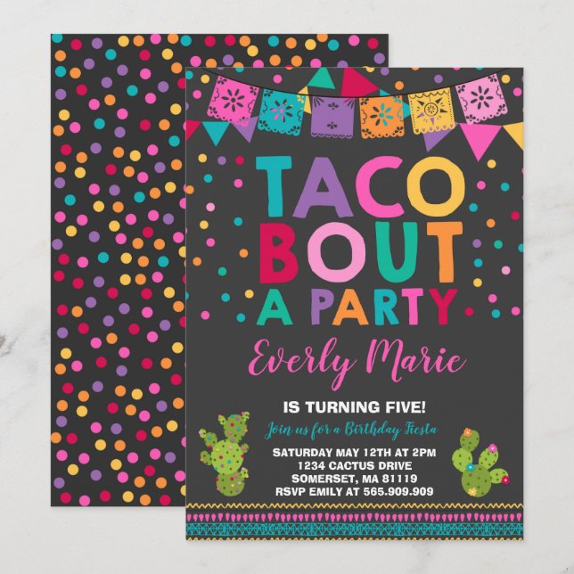 Fiesta Birthday Invitation Taco Bout A Party (Front/Back)