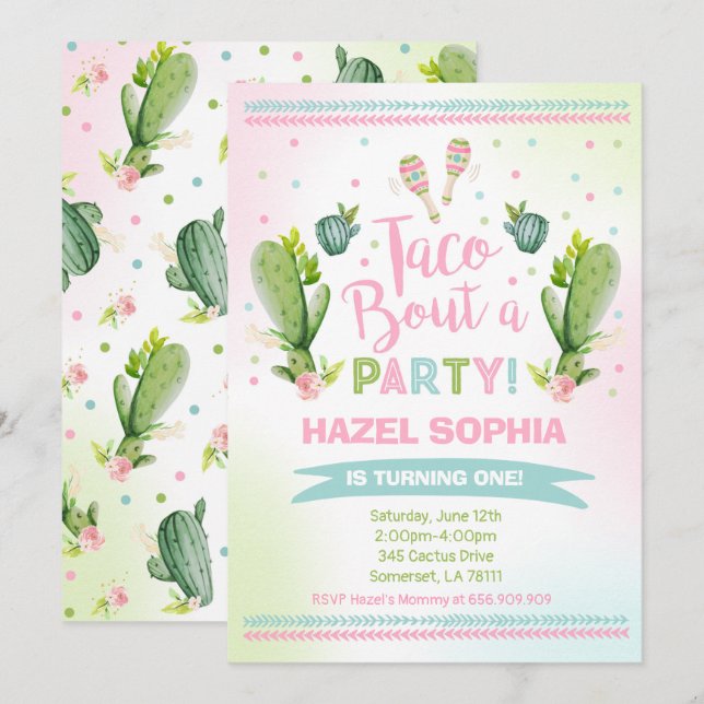 Fiesta Birthday Invitation Taco Bout A Party (Front/Back)