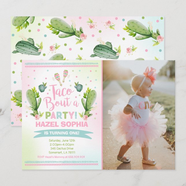 Fiesta Birthday Invitation Taco Bout A Party (Front/Back)