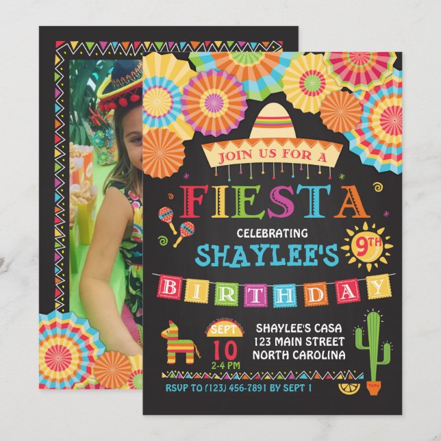 Fiesta Birthday Invitation With Photo (Front/Back)