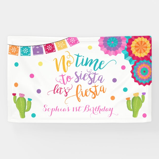 Fiesta Birthday Party Banner No Time To Siesta (Horizontal)