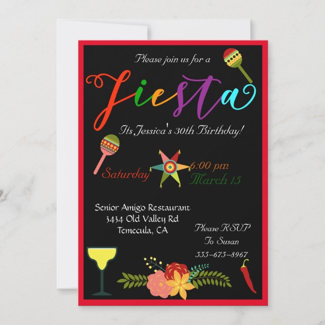 Fiesta Birthday Party Colorful Vibrant Invite (Front)