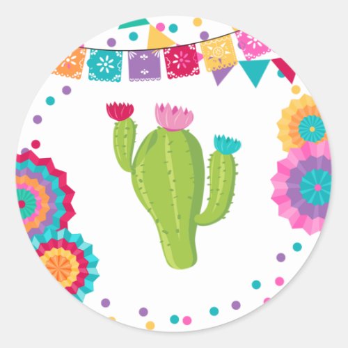 Fiesta Birthday Party Favor Sticker Seal Cactus