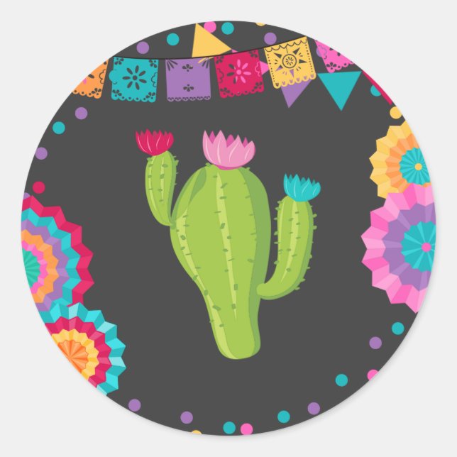 Fiesta Birthday Party Favor Sticker Seal Cactus (Front)