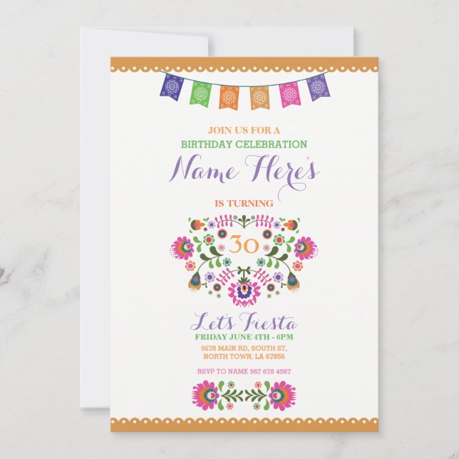 Fiesta Birthday Party Floral Mexico Invitation (Front)