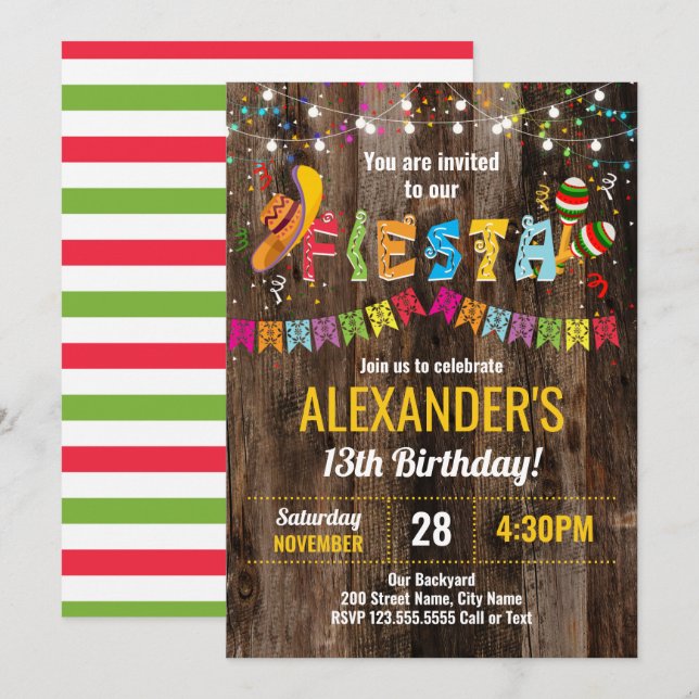 Fiesta Birthday Party Invitation (Front/Back)