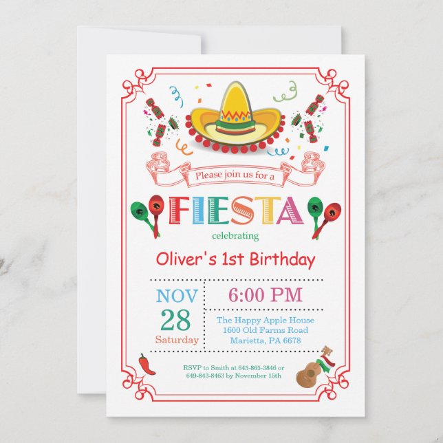 Fiesta Birthday Party Invitation Mexican (Front)