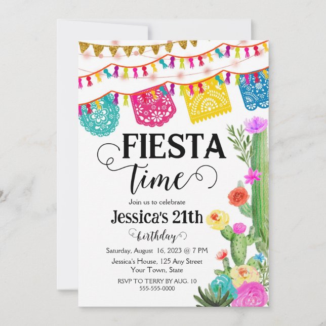 Fiesta Birthday Party Invitation Mexican theme (Front)