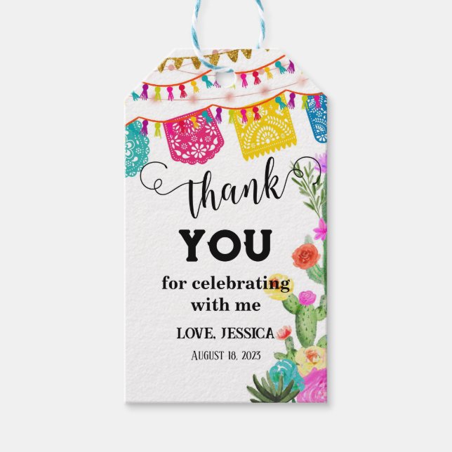 Fiesta Birthday Party Invitation Mexican theme Gift Tags (Front)