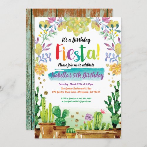 Fiesta birthday party invitation with cactus