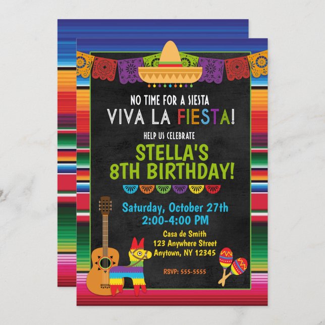 Fiesta Birthday Party Invitations (Front/Back)