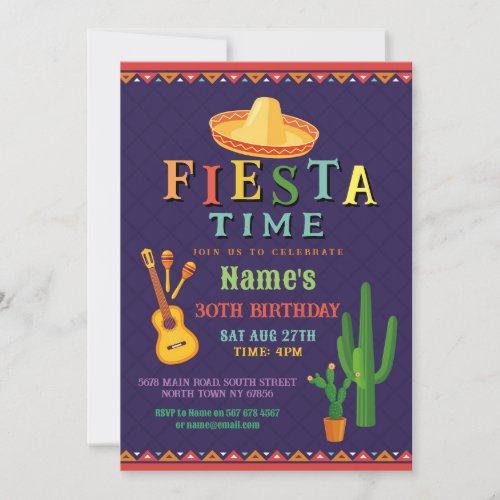 Fiesta Birthday Party Invite Mexican Hat Mexico 