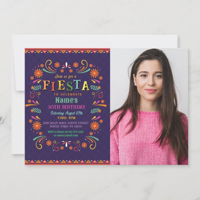 Fiesta Birthday Party Invite Mexican Photo Mexico  (Front)