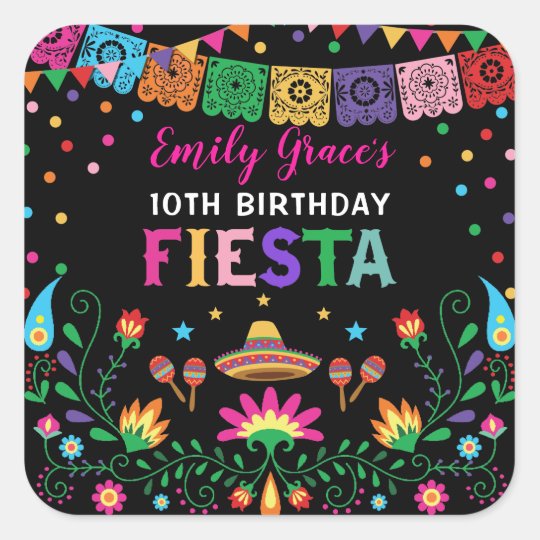 Fiesta Birthday Party Mexican Floral Pattern Square ...