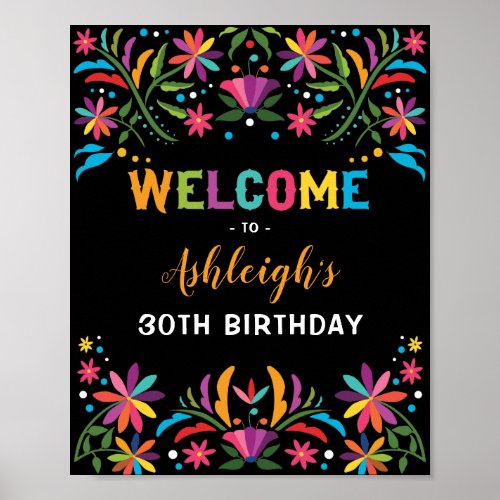 Fiesta Birthday Party Mexican Flower Party Poster