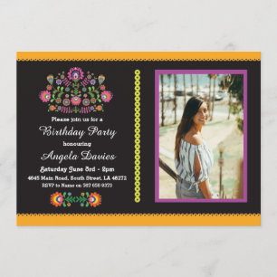 Fiesta Birthday Party Mexican Pattern Invite 16 18
