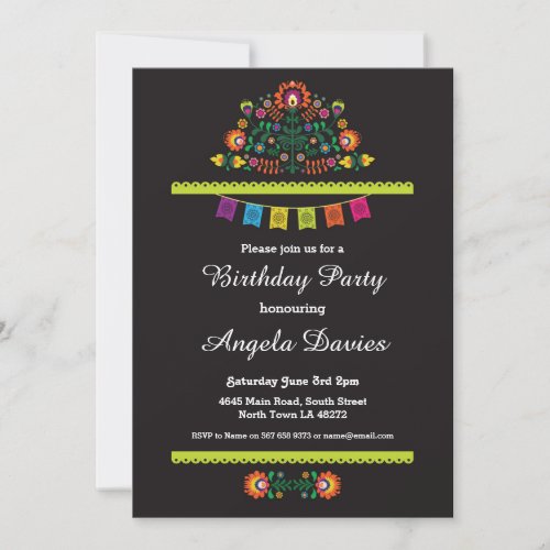 Fiesta Birthday Party Mexican Pattern Invite 30 40
