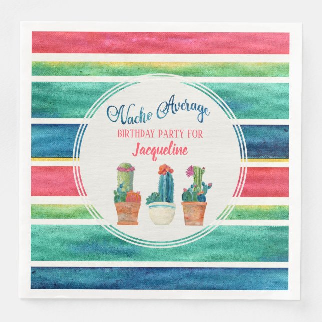 Fiesta Birthday Party Nacho Average Cactus Pots Paper Dinner Napkins (Front)