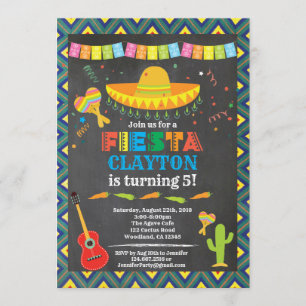 Fiesta birthday sombrero hat chalkboard invitation