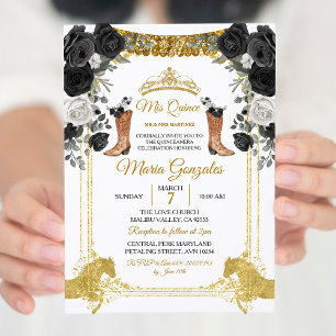 Fiesta Black & Gold Butterfly Mis XV Anos Invitati Invitation