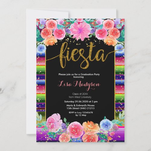 Fiesta Black Graduation Invitation Party Mexican