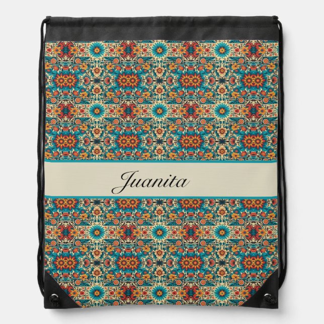 Fiesta Blooms, customizable Drawstring Bag (Front)