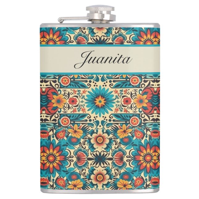 Fiesta Blooms, customizable Flask (Front)