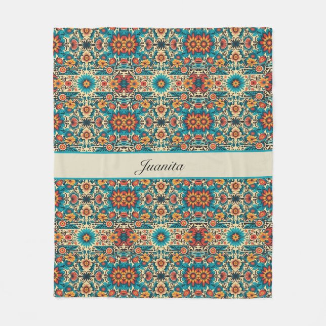 Fiesta Blooms, customizable Fleece Blanket (Front)