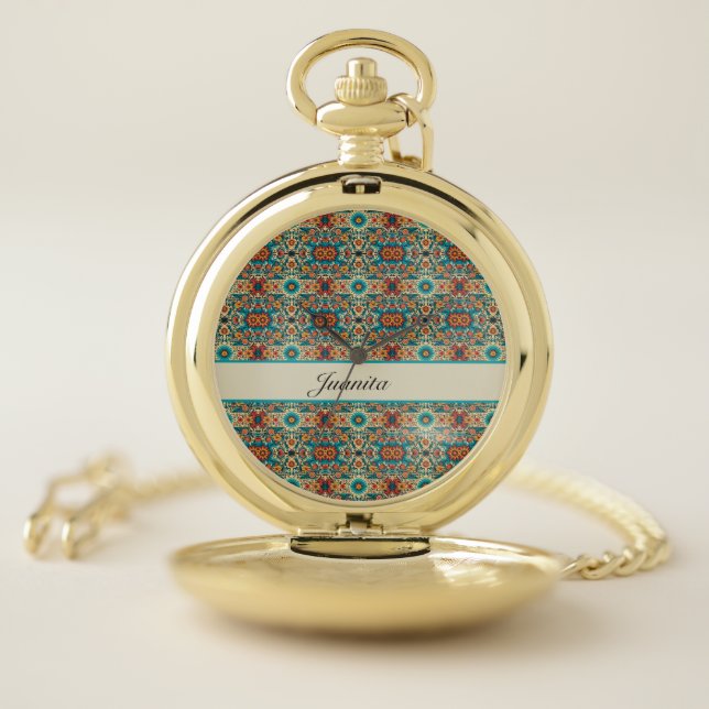 Fiesta Blooms, customizable Pocket Watch (Inside)