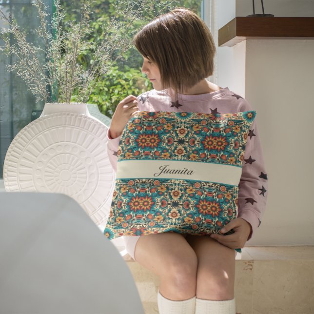 Fiesta Blooms, customizable Throw Pillow (Creator Uploaded)